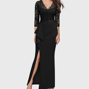 MISSMAY Vintage Floral Lace Ruffle Half Sleeve Evening Party Formal Long Dress